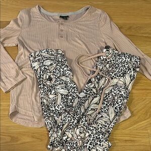 Tahari Pink Ribbed Top and Floral Pajama Pants Set